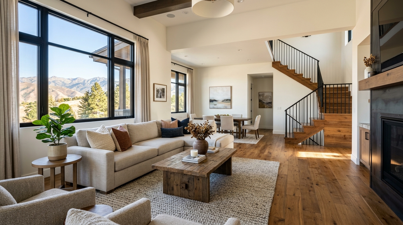Beautiful Modern Utah Home Living Room with Luxury Flooring