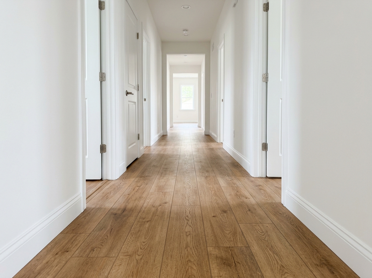 Finished residential hallway flooring installation