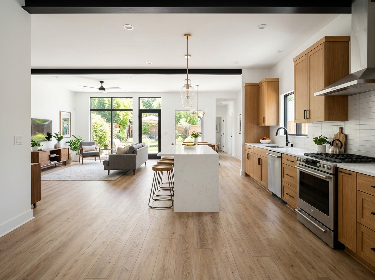 New flooring installed in a residential kitchen