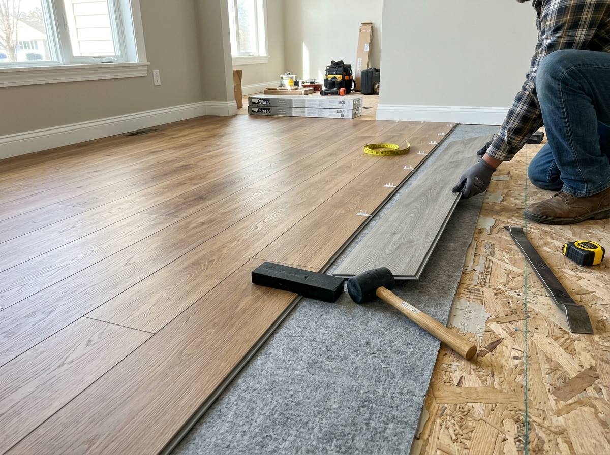Flooring installation process in progress